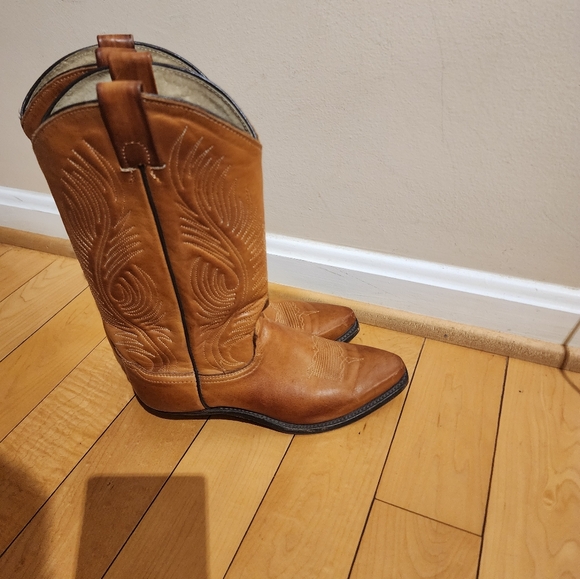 Custom made in USA Boots Cowboy Western Smooth Leather Cognac Brown Size - Picture 6 of 9